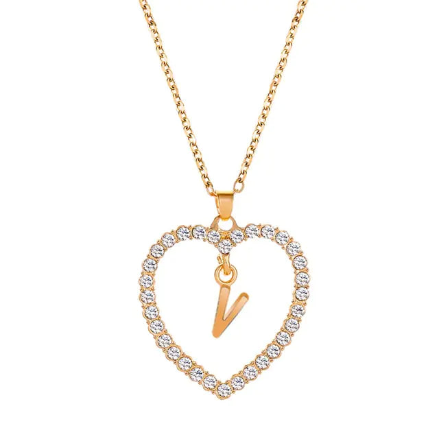 OMNI™ Rhinestone Heart Pendant Initials Necklace