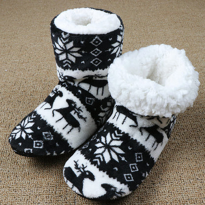 OMNI™ Warm Soft Plush Reindeer Snowflake Coral Fleece Christmas Boots