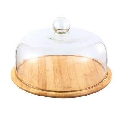 OMNI™ Lead-Free Food Grade Transparent Dustproof Cake, Food and Fruit Glass Cover with Bamboo Base