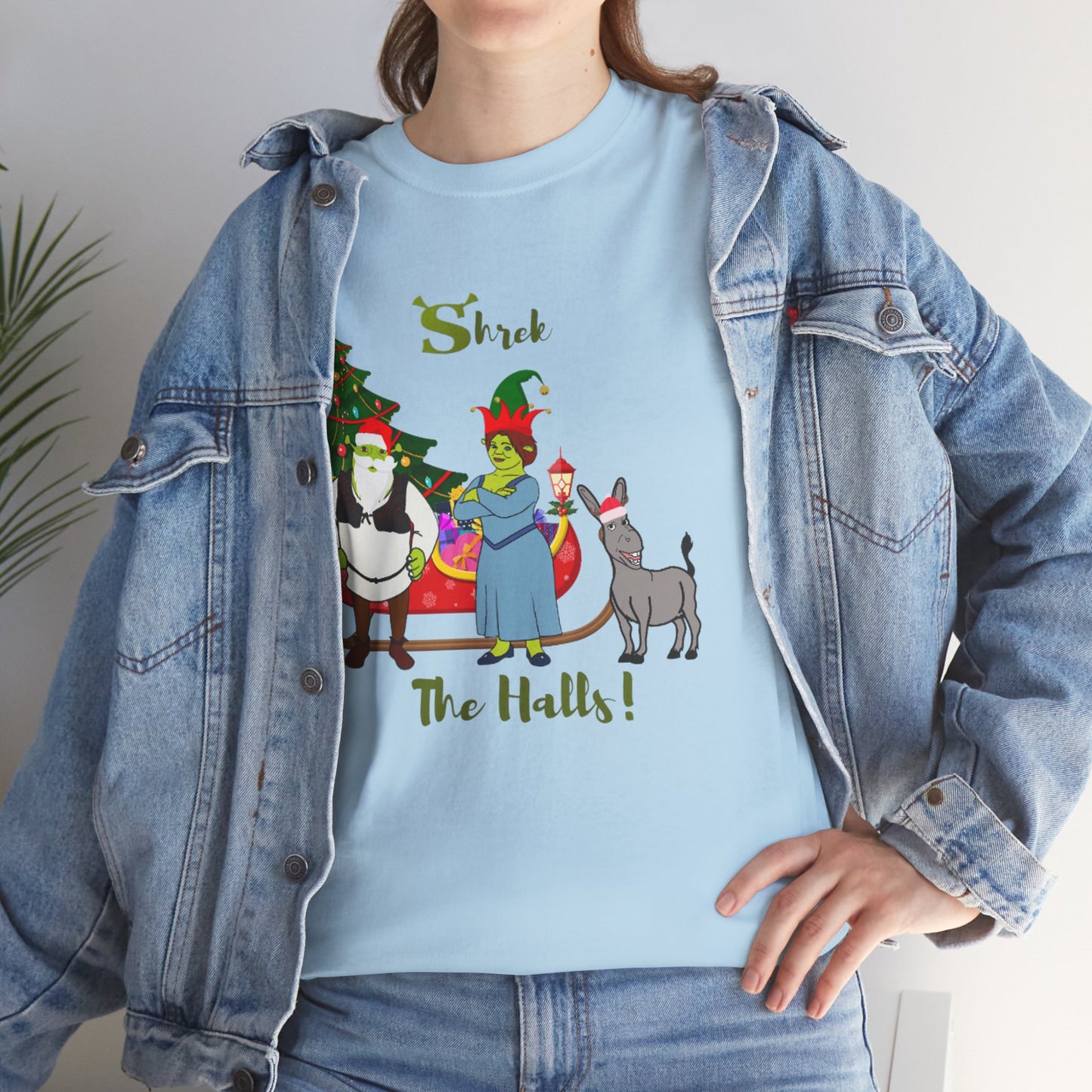 Shrek The Halls! (Shrek Trio: Shrek, Fiona and Donkey) Unisex Heavy Cotton T-Shirt