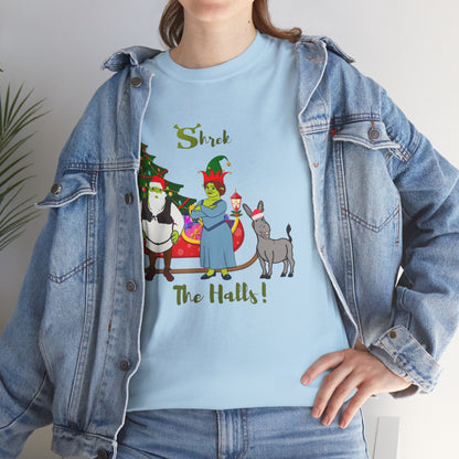 Shrek The Halls! (Shrek Trio: Shrek, Fiona and Donkey) Unisex Heavy Cotton T-Shirt