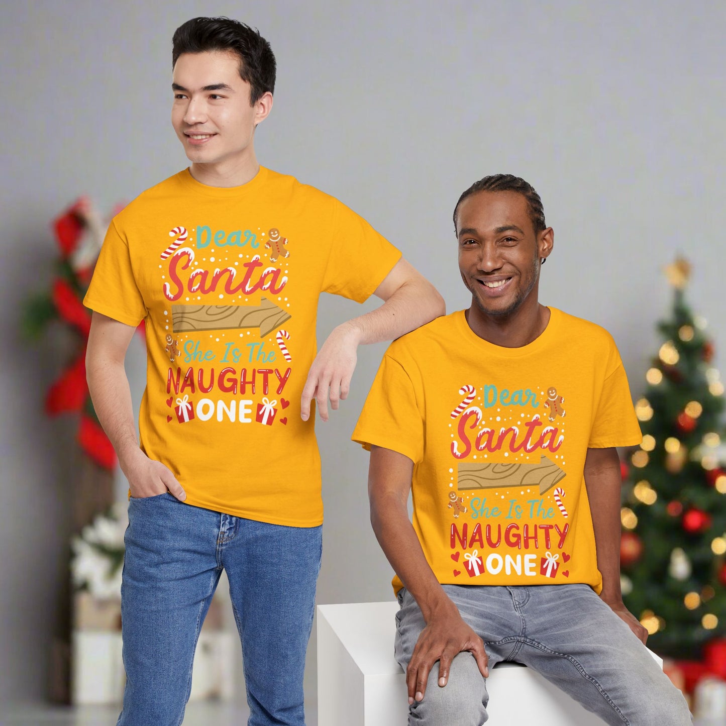 OMNI™ Dear Santa, She's The Naughty One Men's Heavy Cotton T-Shirt