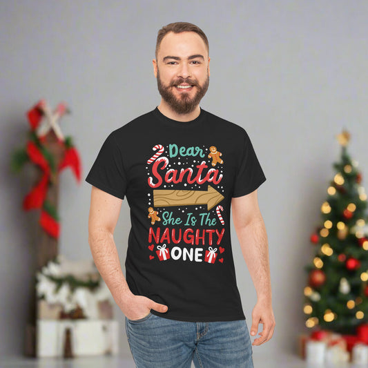 OMNI™ Dear Santa, She's The Naughty One Men's Heavy Cotton T-Shirt