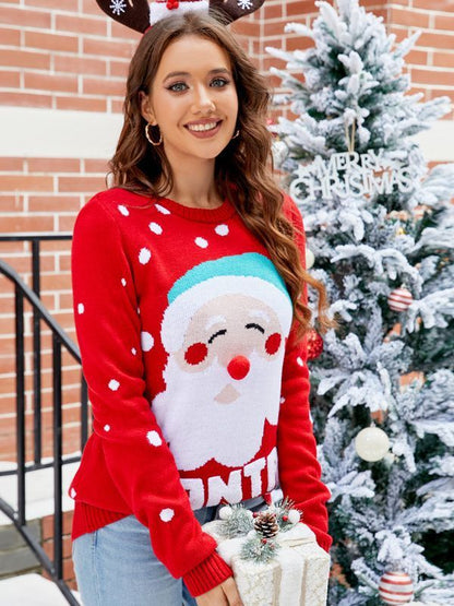 OMNI™ Women's Red Santa Baby Long Sleeve Crew Neck Knitted Christmas Sweater