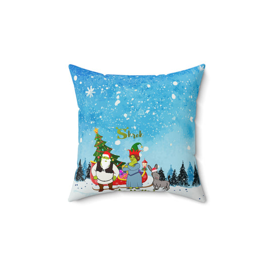 OMNI™ Shrek The Halls! (Shrek Trio: Shrek, Fiona and Donkey) Christmas Themed Spun Polyester Square Pillow