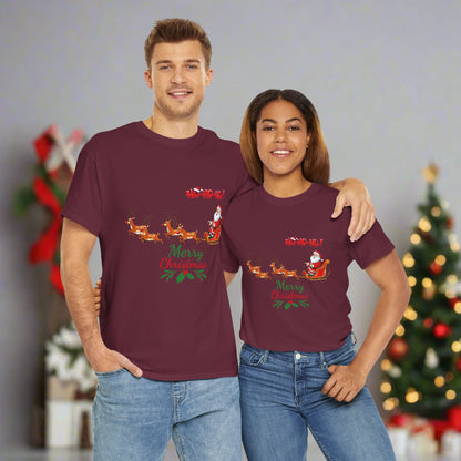 Santa and His Reindeer (Merry Christmas) Unisex Heavy Cotton T-Shirt