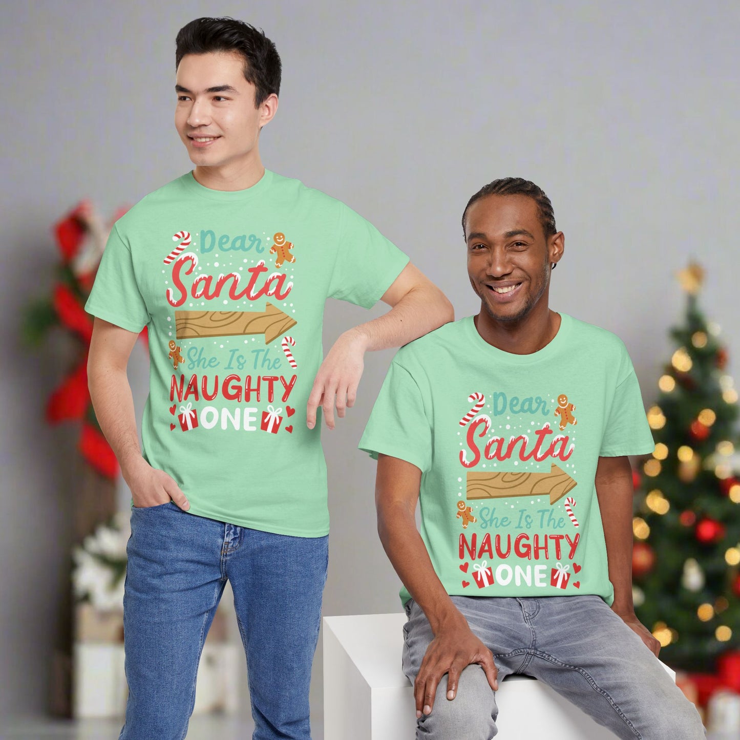 OMNI™ Dear Santa, She's The Naughty One Men's Heavy Cotton T-Shirt