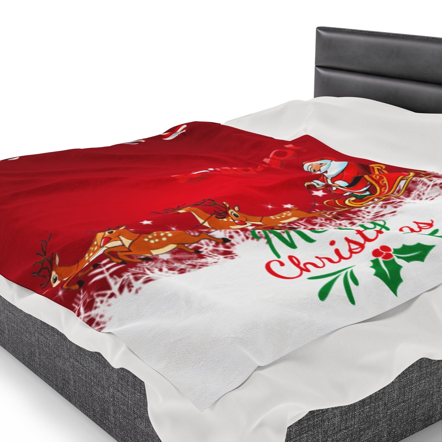 OMNI™ Santa and is Reindeer (Merry Christmas) Velveteen Plush Blanket