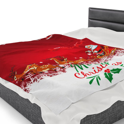 OMNI™ Santa and is Reindeer (Merry Christmas) Velveteen Plush Blanket