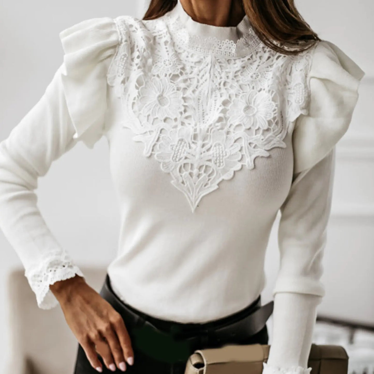 OMNI™ Long Sleeve Ruffle Lace Blouse