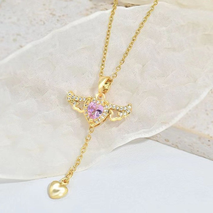 OMNI™ Moving Cupid Heart Angel Wings Tassel Necklace