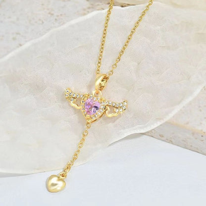 OMNI™ Moving Cupid Heart Angel Wings Tassel Necklace