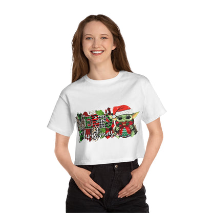 OMNI™ Baby Yoda Christmas Themed Champion Women's Heritage Cropped T-Shirt