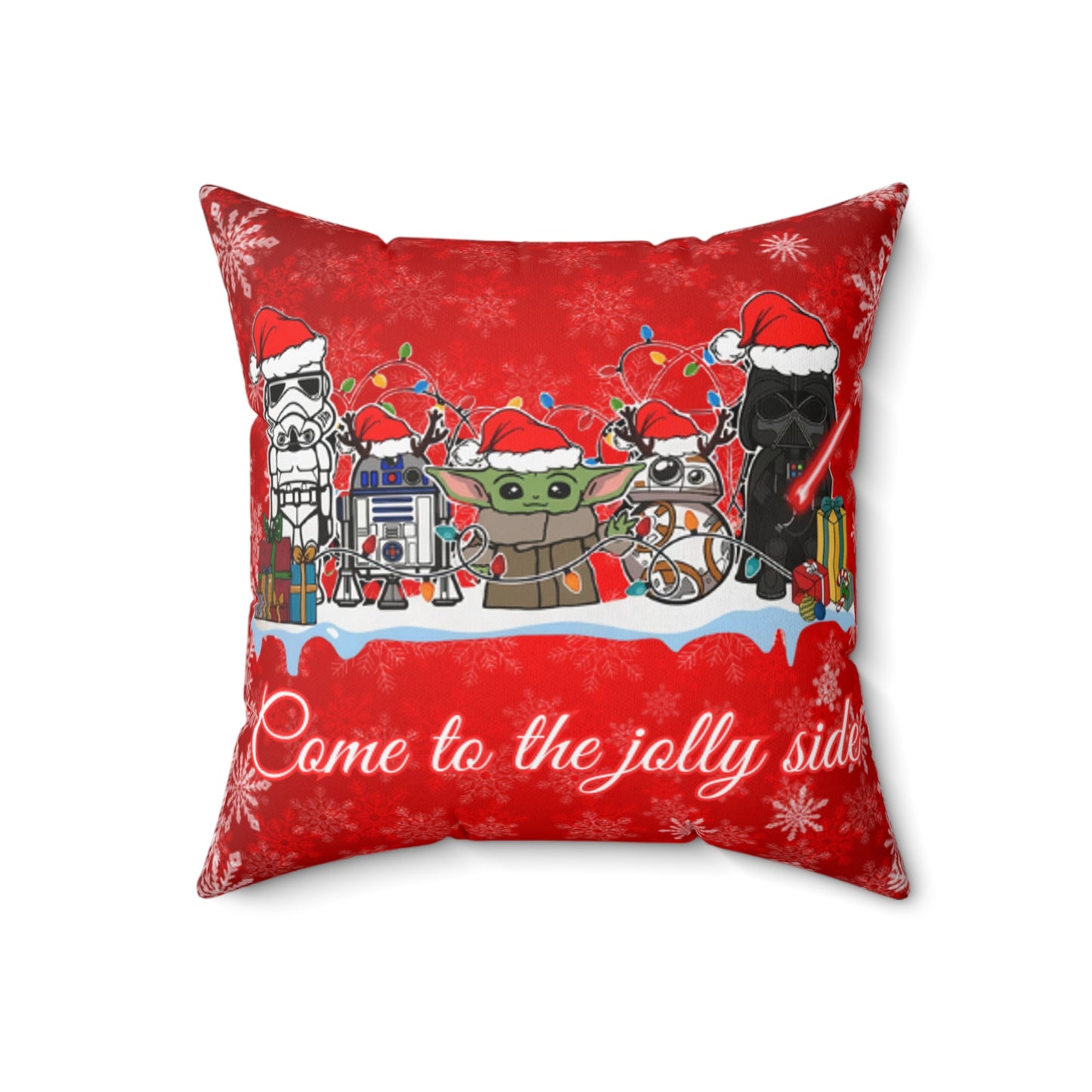 OMNI™ Star Wars Cartoon (Come To The Jolly Side) Christmas Themed Spun Polyester Square Pillow