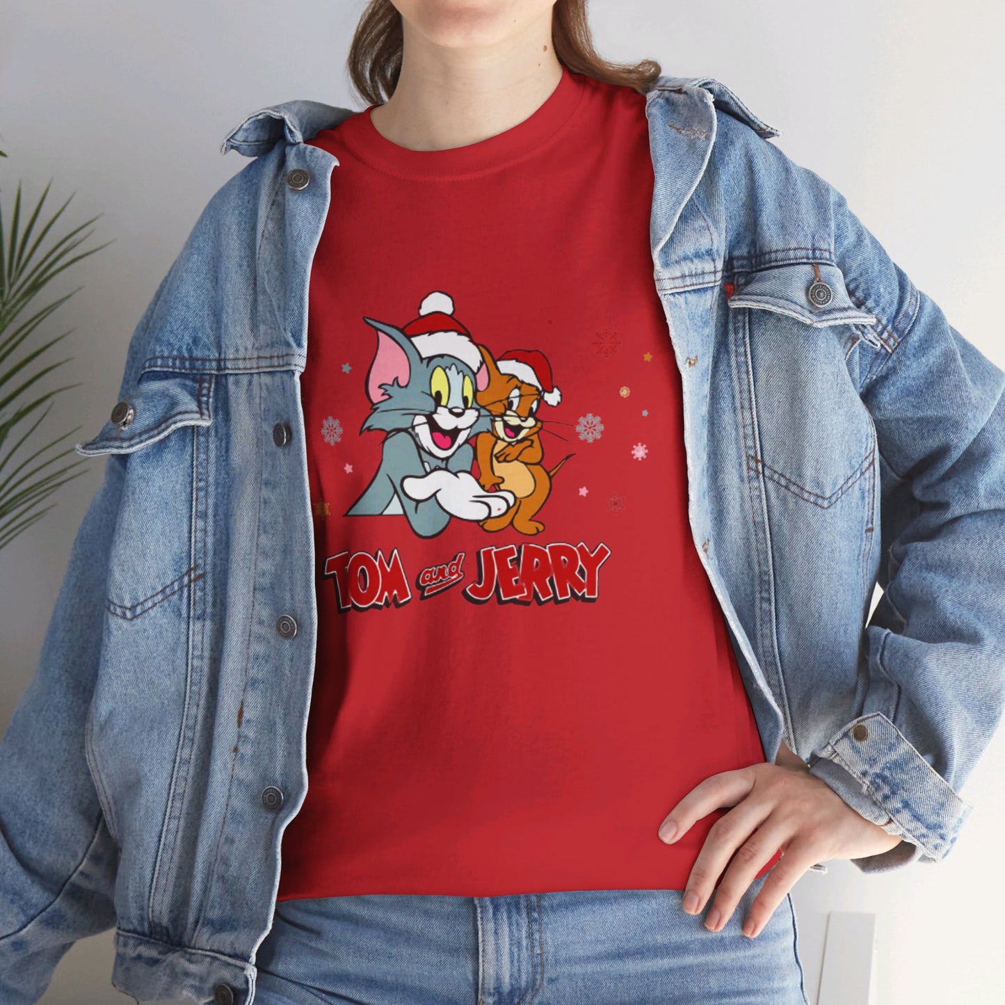 OMNI™ Tom and Jerry Christmas Themed Unisex Heavy Cotton T-Shirt