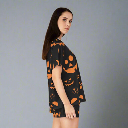 Omni™ Orange and Black Jack O'Lantern Grin Women's Short Pajama Set