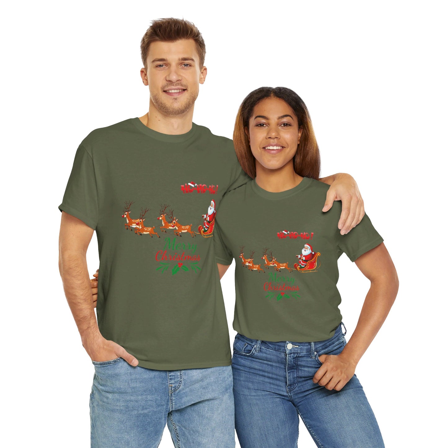 OMNI™ Santa and His Reindeer (Merry Christmas) Unisex Heavy Cotton T-Shirt