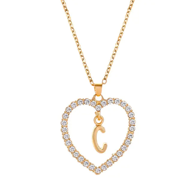 OMNI™ Rhinestone Heart Pendant Initials Necklace