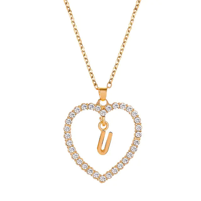 OMNI™ Rhinestone Heart Pendant Initials Necklace