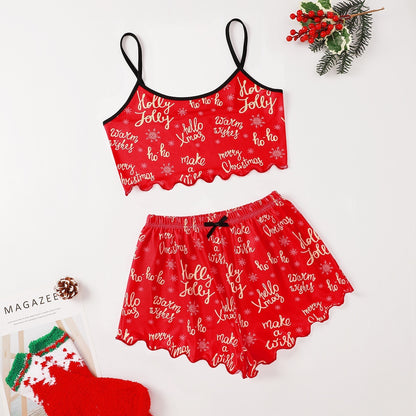 OMNI™ Women's Christmas Two-piece Silky Sleeveless Spaghetti Strap and Shorts Set