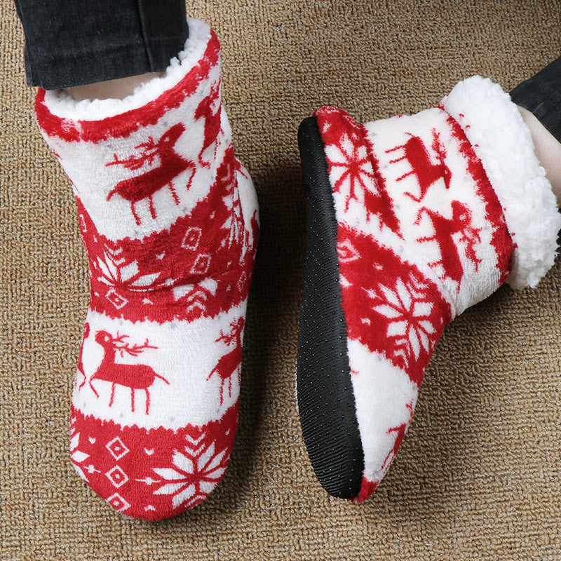 OMNI™ Warm Soft Plush Reindeer Snowflake Coral Fleece Christmas Boots