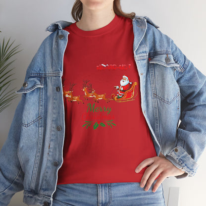 Santa and His Reindeer (Merry Christmas) Unisex Heavy Cotton T-Shirt
