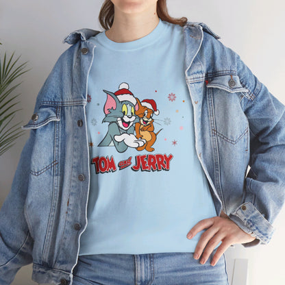 OMNI™ Tom and Jerry Christmas Themed Unisex Heavy Cotton T-Shirt