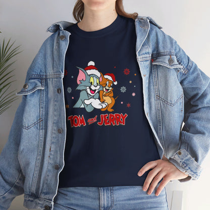 OMNI™ Tom and Jerry Christmas Themed Unisex Heavy Cotton T-Shirt