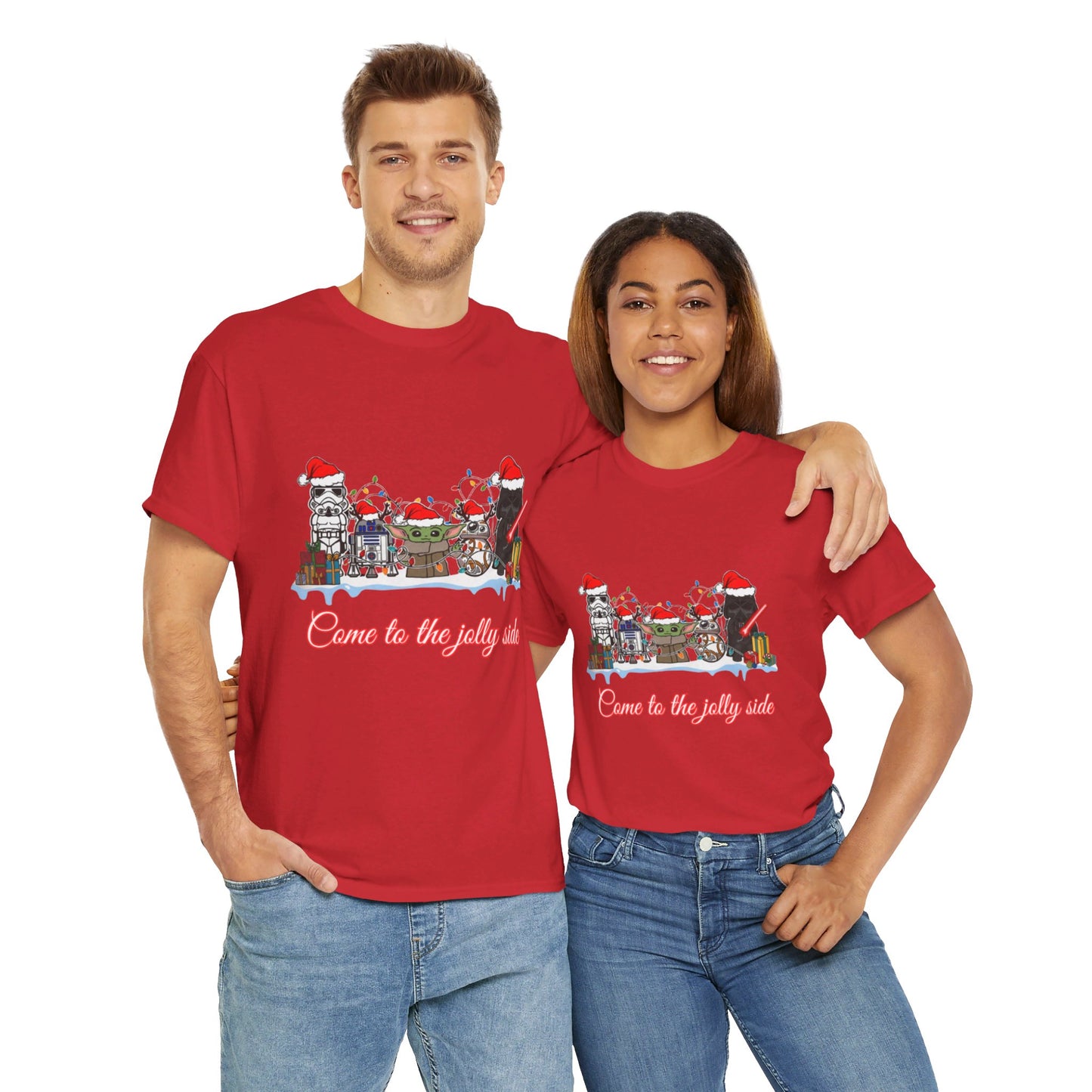 OMNI™ Star Wars Cartoon (Come To The Jolly Side) Christmas Themed Unisex Heavy Cotton T-Shirt