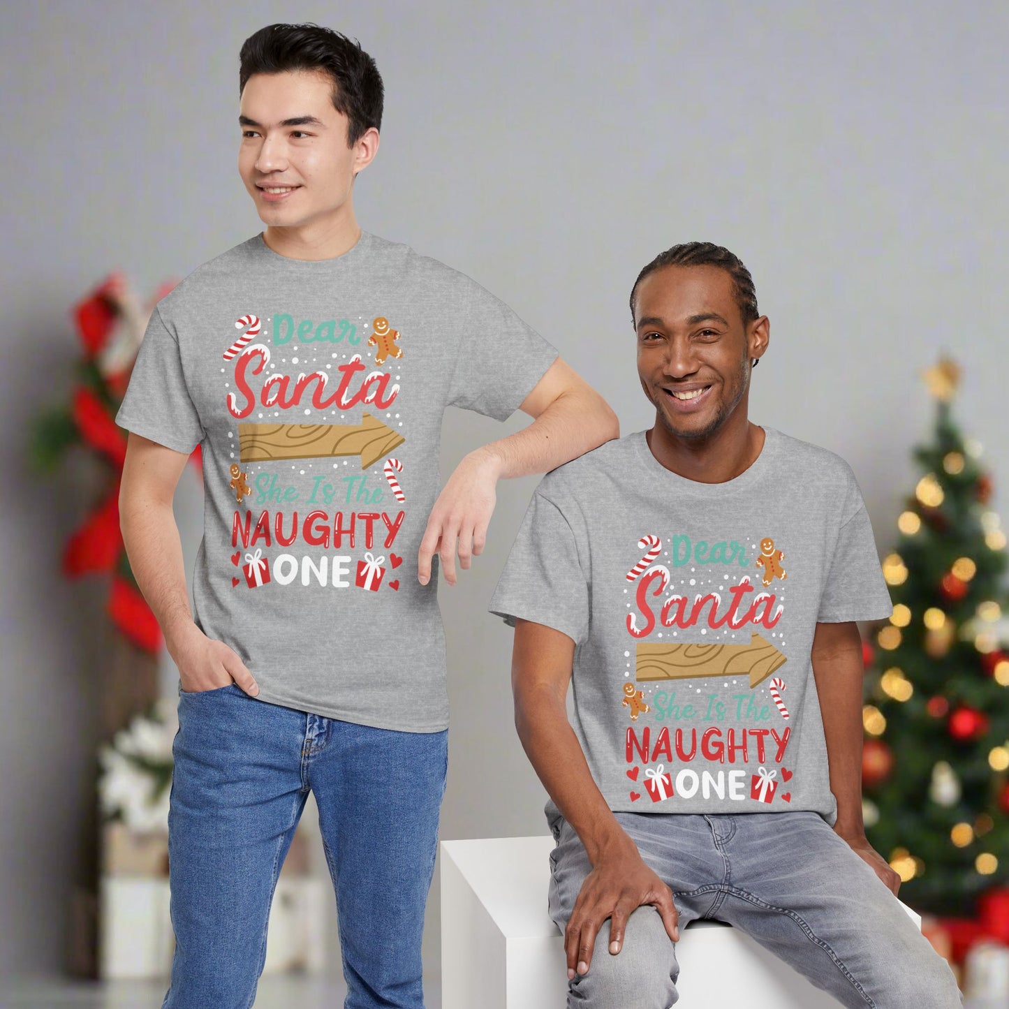 OMNI™ Dear Santa, She's The Naughty One Men's Heavy Cotton T-Shirt