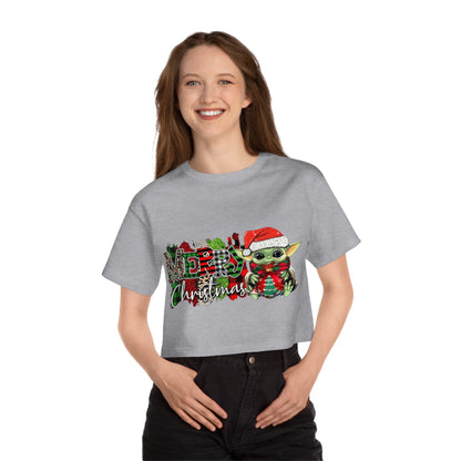 OMNI™ Baby Yoda Christmas Themed Champion Women's Heritage Cropped T-Shirt