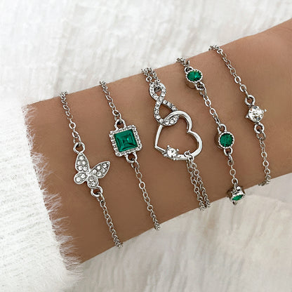 OMNI™ 5pc Green Crystal Heart Bohemian Bracelet Set