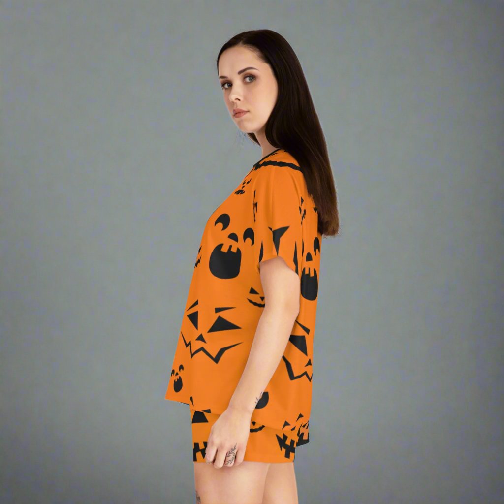 Omni™ Orange and Black Jack O'Lantern Grin Women's Short Pajama Set