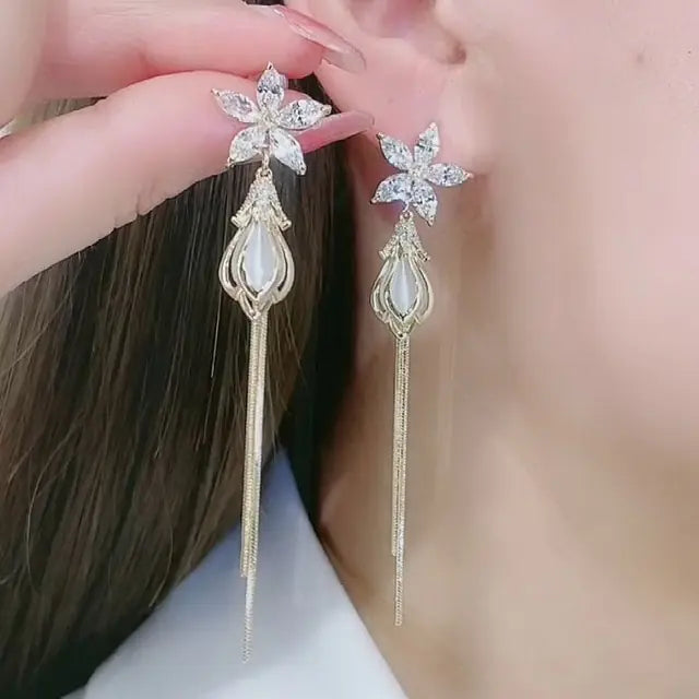 OMNI™ Opal Flower Tassel Earrings Set