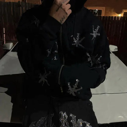 OMNI™ Gothic Rhinestone Skeleton Hoodie