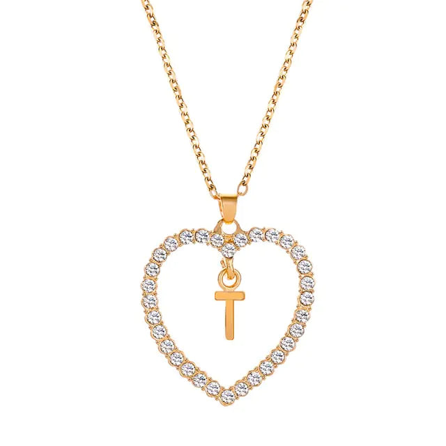 OMNI™ Rhinestone Heart Pendant Initials Necklace