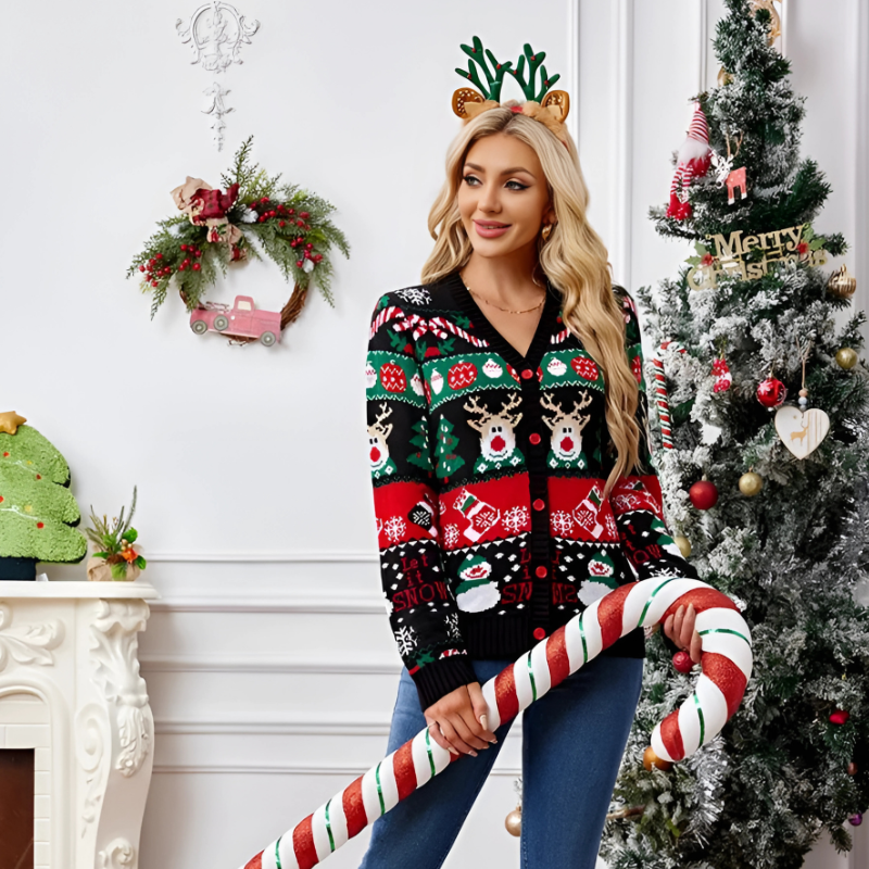 OMNI™ Women's Loose Knitted Reindeer Christmas Cardigan