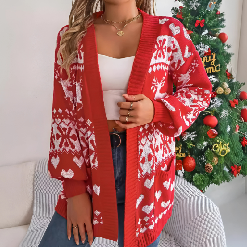 OMNI™ Women's Open Front Longsleeve Knitted Christmas Themed Cardigan