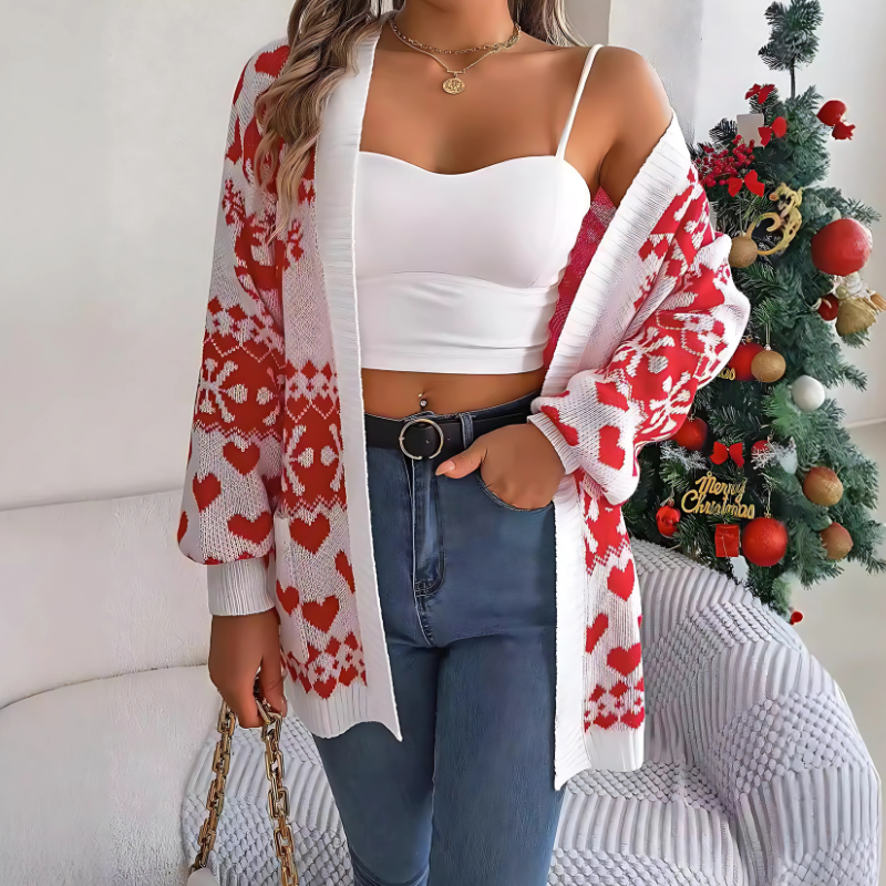 OMNI™ Women's Open Front Longsleeve Knitted Christmas Themed Cardigan