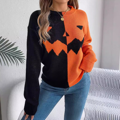 OMNI™ Halloween Jack O'Lantern Grin Long Sleeve Knitted Sweater