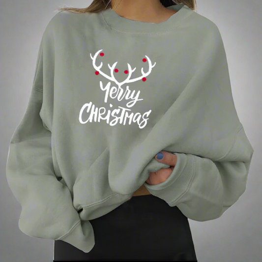 OMNI™ Deer Antler Merry Christmas Graphic Sweater