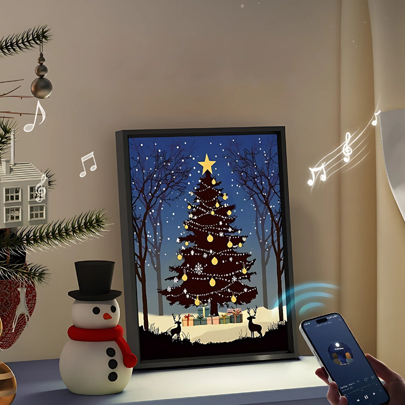 OMNI™ USB Rechargeable Snowy Night Christmas Tree Night Light and Bluetooth Speaker Portrait