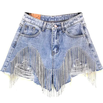 OMNI™ Tassel Rhinestone Denim Shorts