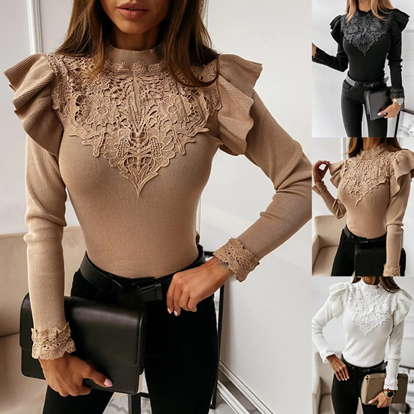 OMNI™ Long Sleeve Ruffle Lace Blouse