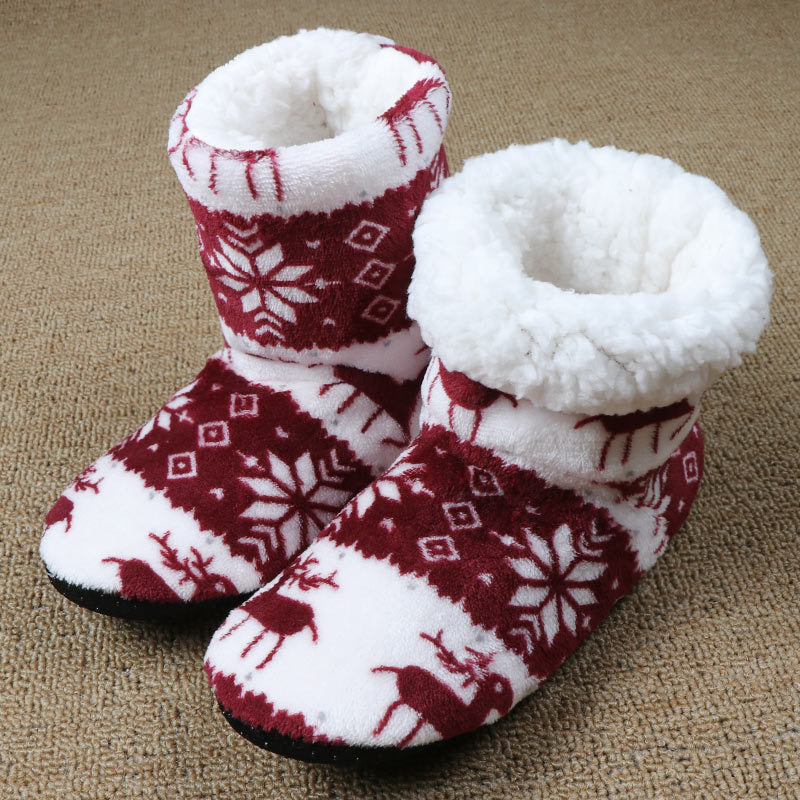 OMNI™ Warm Soft Plush Reindeer Snowflake Coral Fleece Christmas Boots