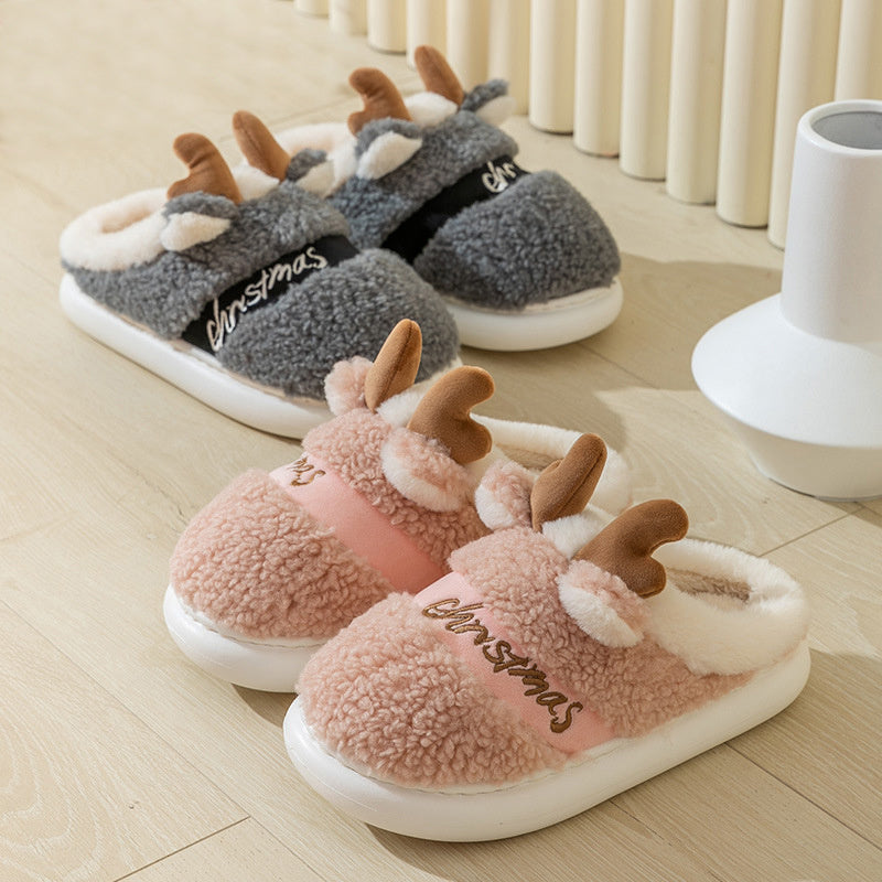 OMNI™ 3D Plush Unisex Reindeer Antler Christmas Plush Slippers