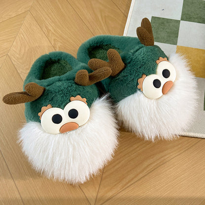 OMNI™ 3D Plush Unisex Green Reindeer Slippers