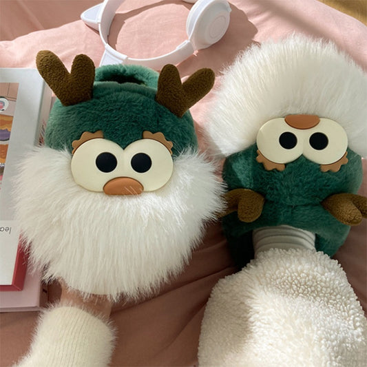 OMNI™ 3D Plush Unisex Green Reindeer Slippers