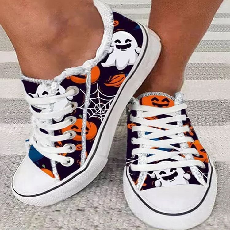 OMNI™ Halloween Ghost Pumpkin Print Casual Canvas Sneakers