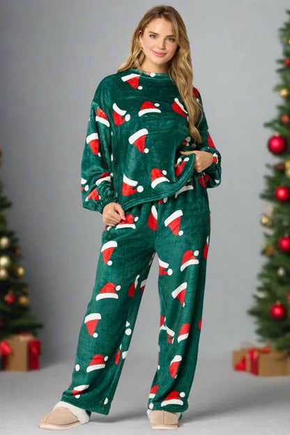 OMNI™ Women's Long-Sleeve Christmas Hat Graphic Pajamas Set